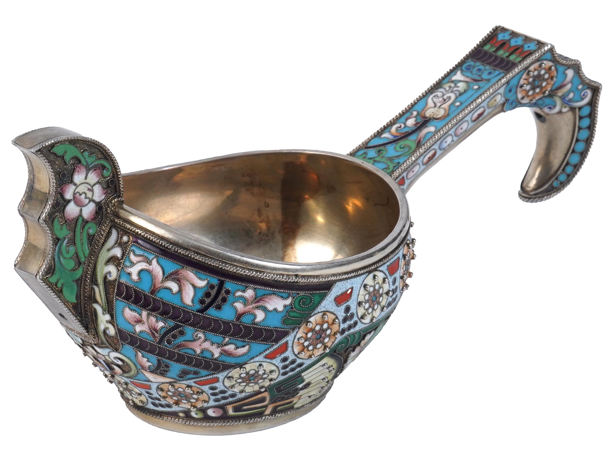 RUSSIAN ART NOUVEAU SILVER CLOISONNE ENAMEL KOVSH PIC-0